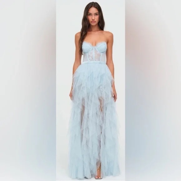 For Love & Lemons Bustier Gown Baby Blue - Picture 1 of 6